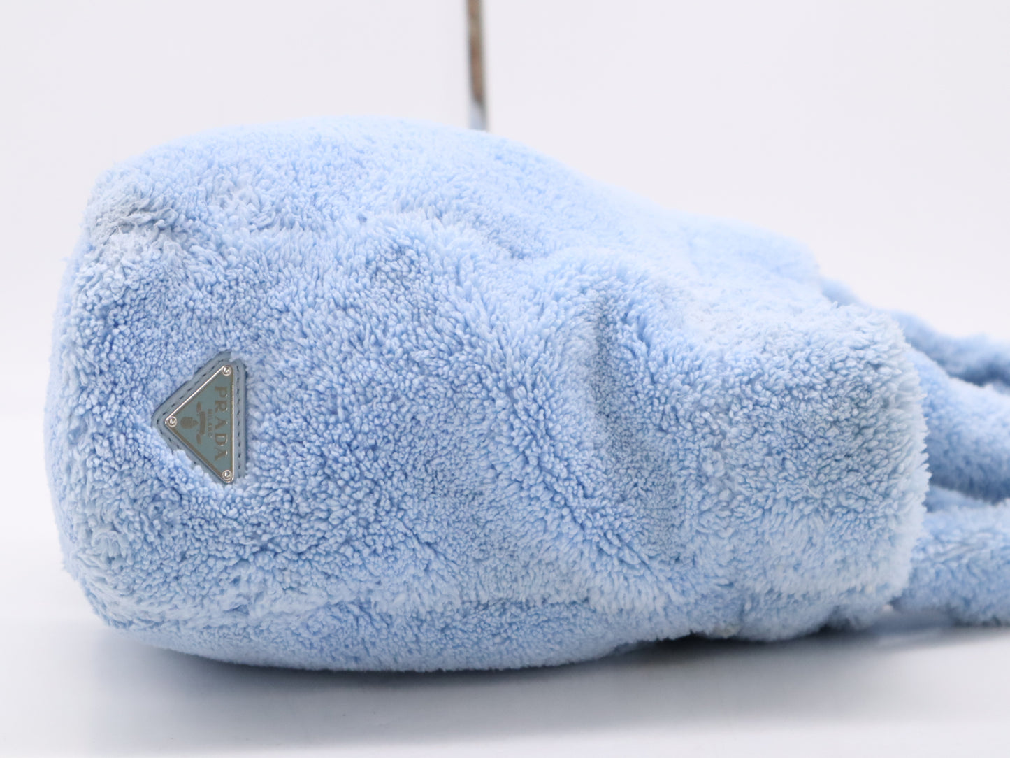 PRADA Pile Terry 2-Way Tote Bag, Blue, with Silver Hardware and Shoulder Strap