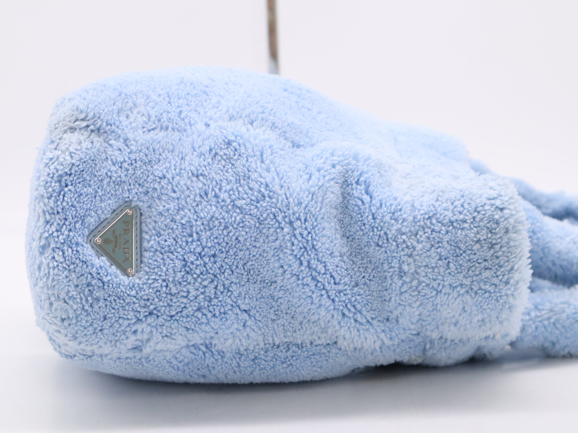 PRADA Pile Terry 2-Way Tote Bag, Blue, with Silver Hardware and Shoulder Strap