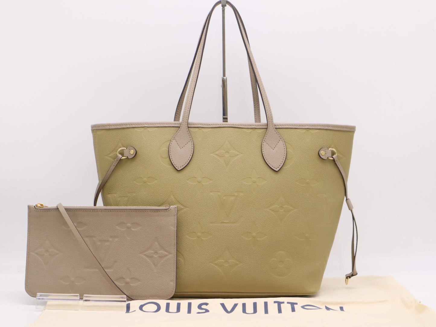 LOUIS VUITTON M45686 Empreinte Neverfull MM Tourterelle Tote Bag with Pouch and Dust Bag, RFID Verified