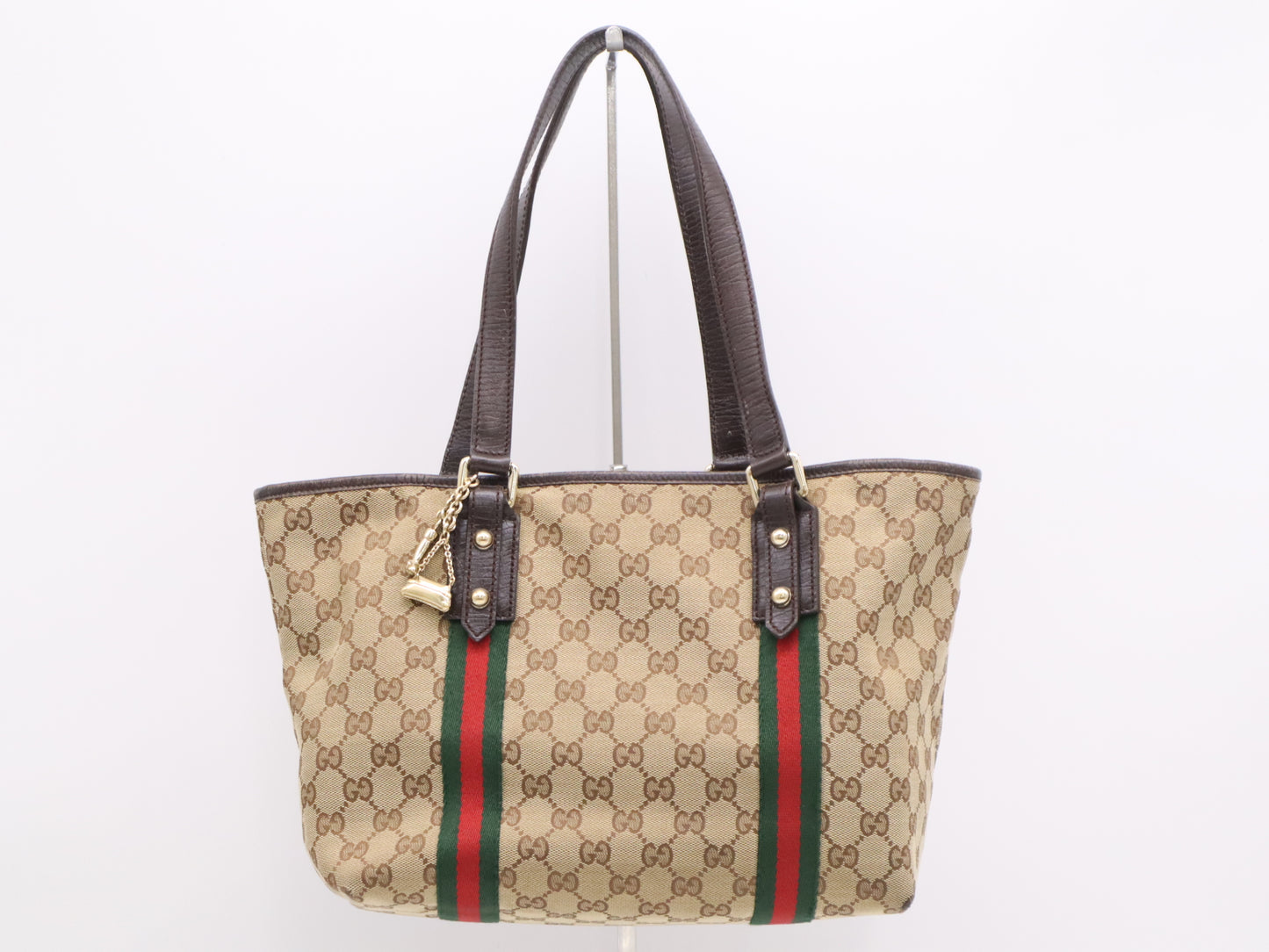 GUCCI 137396 Canvas x Leather GG Canvas Sherry Line Tote Bag Beige Brown Tote Bag