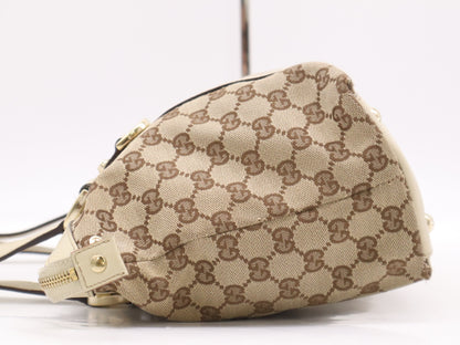 GUCCI 141470 Canvas/Leather GG Canvas Abbey Handbag in Beige and White with GD Hardware