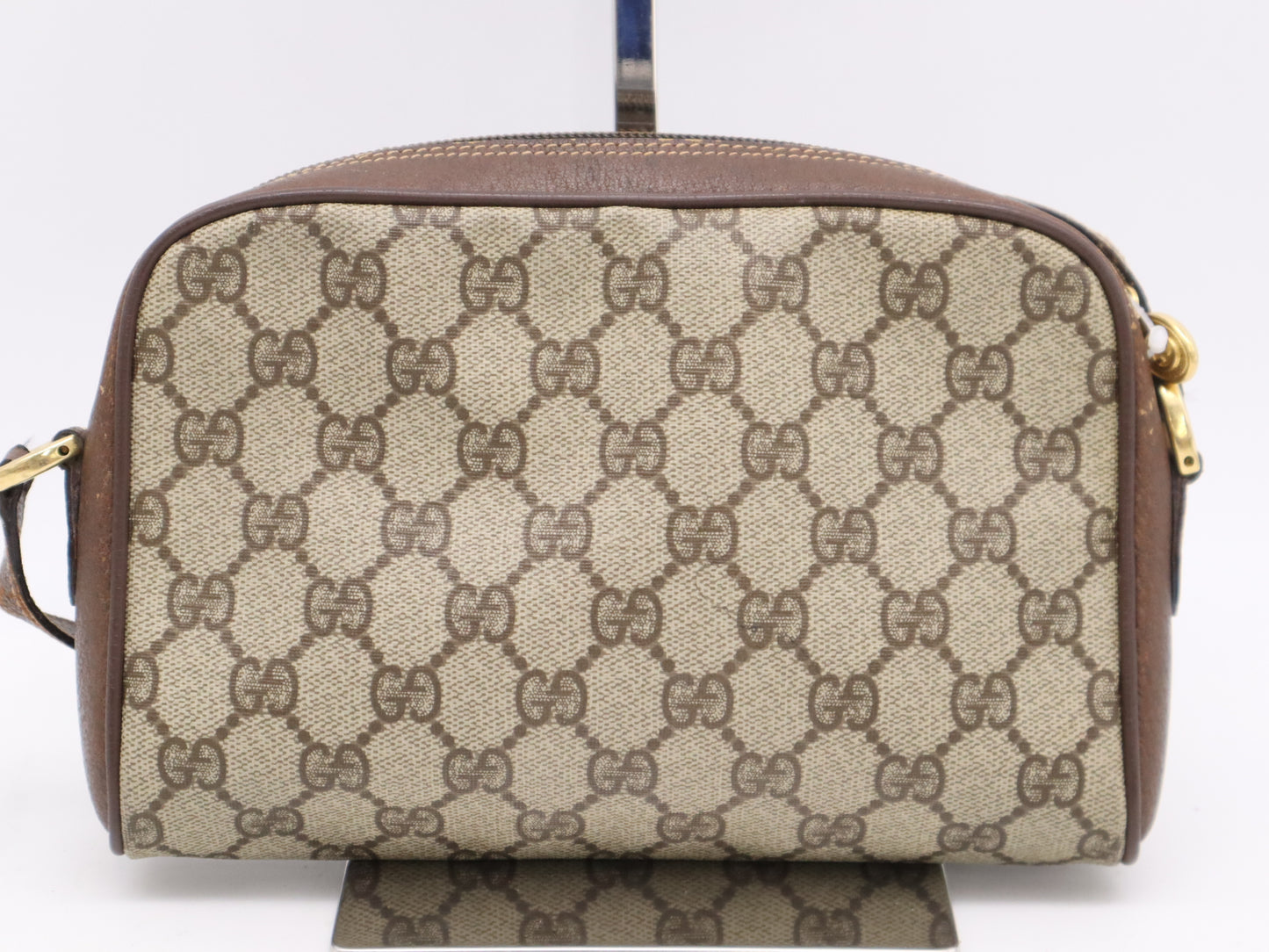 GUCCI 001・58・6594 PVC×Leather Old Gucci GG Supreme Shoulder Bag Beige Brown GD Hardware Shoulder Bag