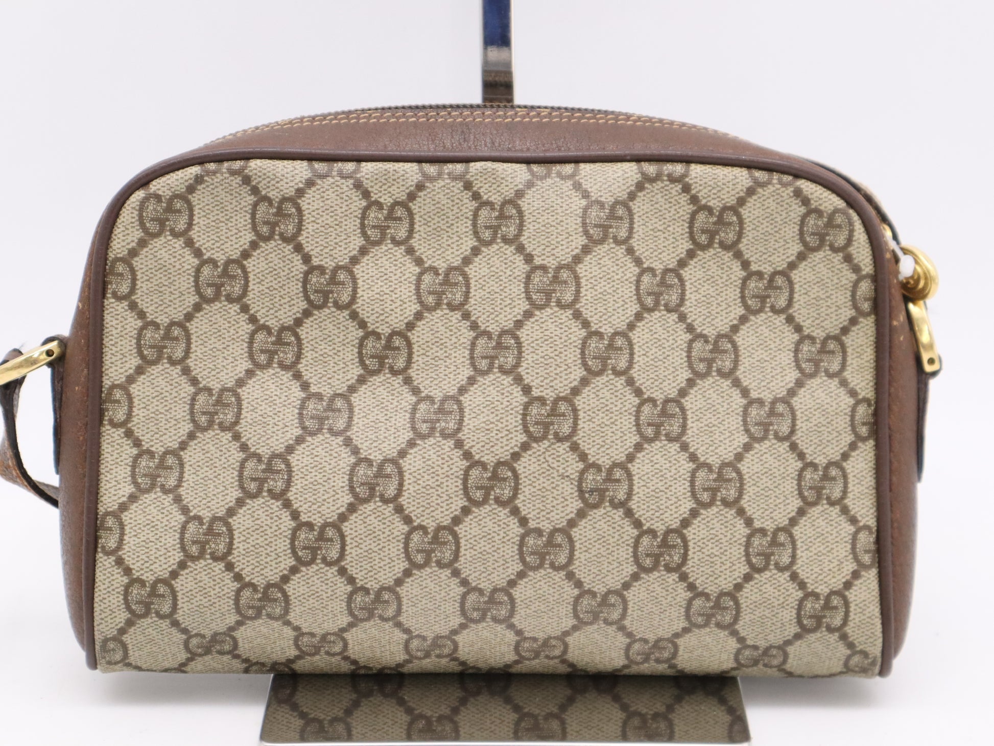 GUCCI 001・58・6594 PVC×Leather Old Gucci GG Supreme Shoulder Bag Beige Brown GD Hardware Shoulder Bag