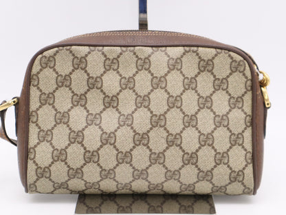 GUCCI 001・58・6594 PVC×Leather Old Gucci GG Supreme Shoulder Bag Beige Brown GD Hardware Shoulder Bag