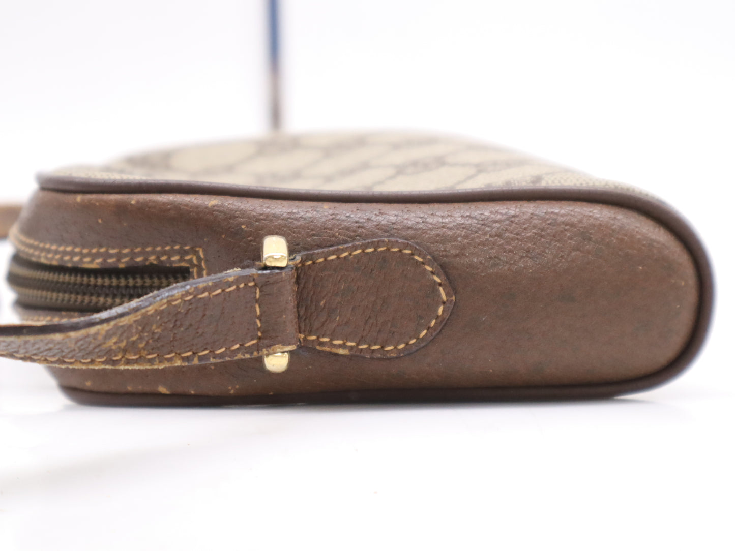 GUCCI 001・58・6594 PVC×Leather Old Gucci GG Supreme Shoulder Bag Beige Brown GD Hardware Shoulder Bag