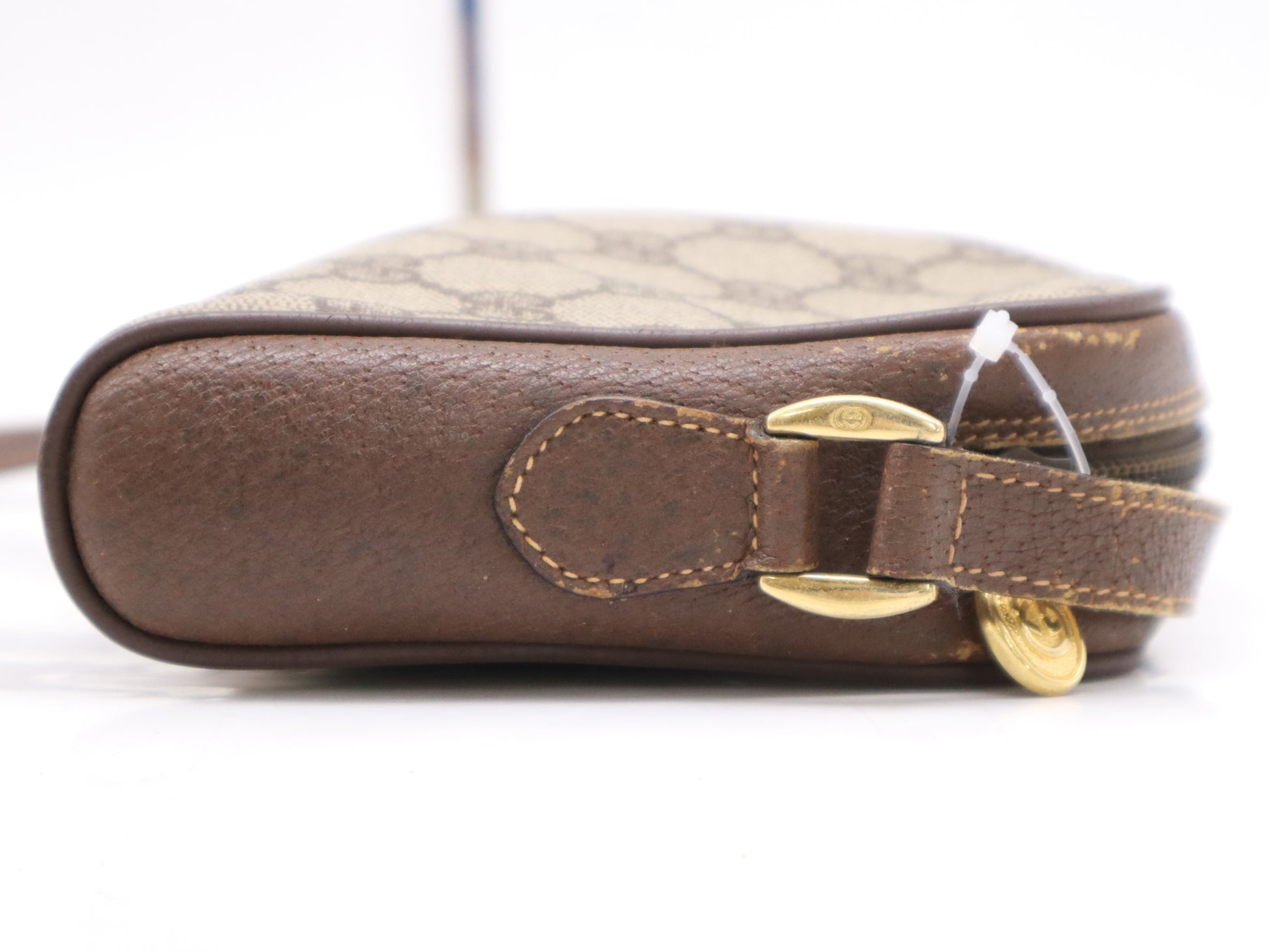 GUCCI 001・58・6594 PVC×Leather Old Gucci GG Supreme Shoulder Bag Beige Brown GD Hardware Shoulder Bag