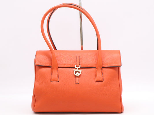 Salvatore Ferragamo AB-21 3387 Leather Handbag, Orange, with GD Hardware
