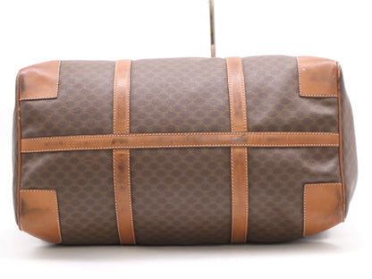 CELINE PVC and Leather Boston Bag in Macadam Brown, Light Brown, and Beige with GD Hardware, Padlock, Two Keys, and Cloche