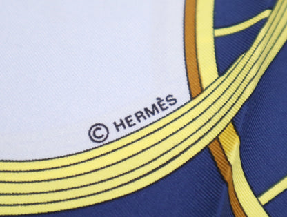 HERMES Silk Carré 90 Spring Blue Yellow Scarf