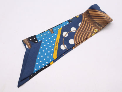 HERMES Silk Twilly Click Luck Dot Blue White with Dust Bag Other Accessories