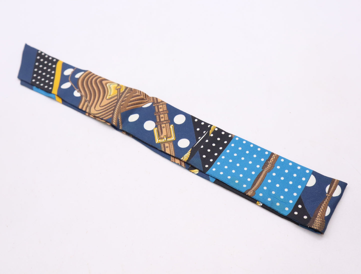 HERMES Silk Twilly Click Luck Dot Blue White with Dust Bag Other Accessories