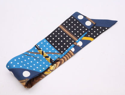 HERMES Silk Twilly Click Luck Dot Blue White with Dust Bag Other Accessories