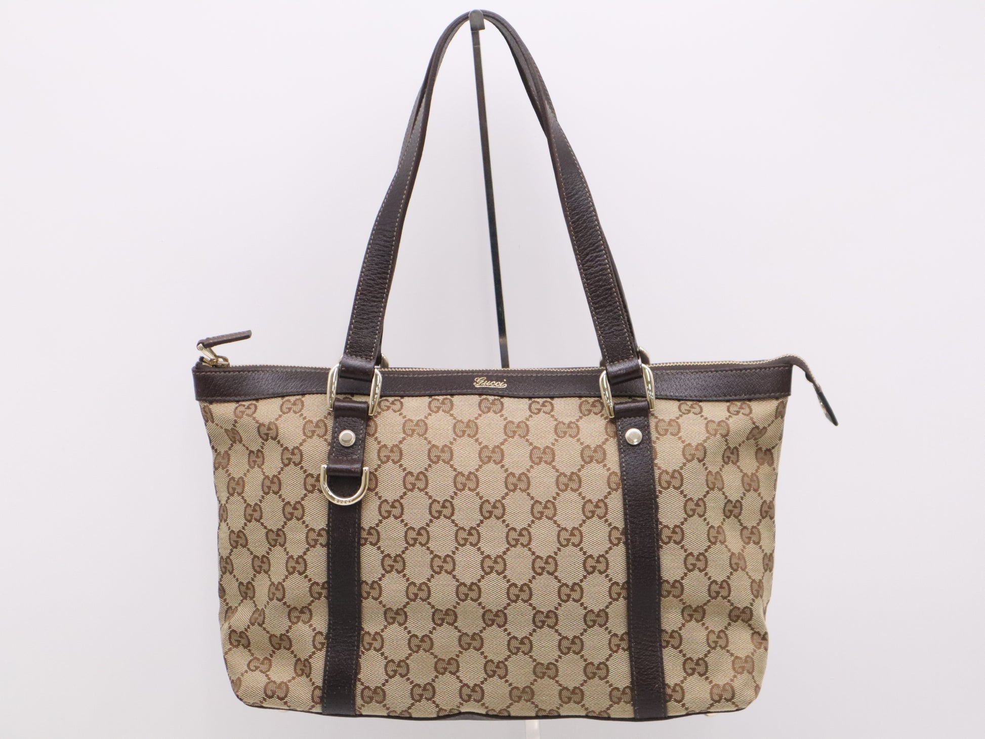 GUCCI 141470 Canvas x Leather GG Canvas Tote Bag Beige Brown Tote Bag