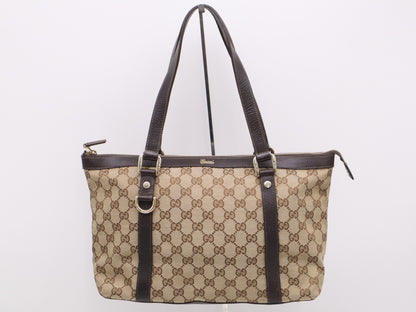 GUCCI 141470 Canvas x Leather GG Canvas Tote Bag Beige Brown Tote Bag