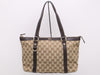 GUCCI 141470 Canvas x Leather GG Canvas Tote Bag Beige Brown Tote Bag