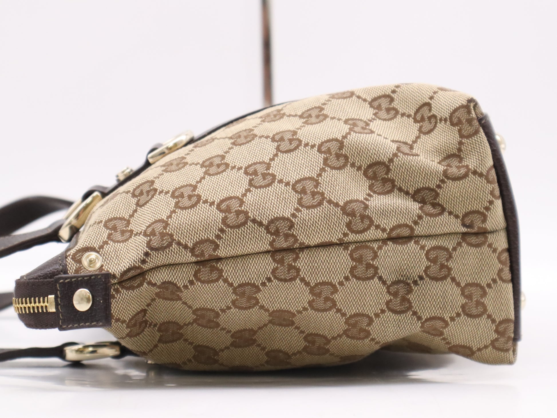 GUCCI 141470 Canvas x Leather GG Canvas Tote Bag Beige Brown Tote Bag