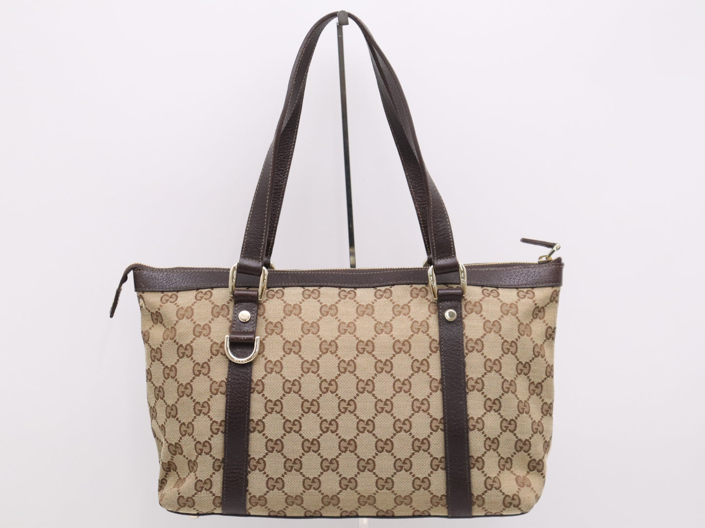 GUCCI 141470 Canvas x Leather GG Canvas Tote Bag Beige Brown Tote Bag