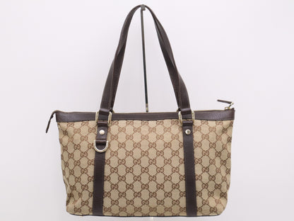 GUCCI 141470 Canvas x Leather GG Canvas Tote Bag Beige Brown Tote Bag