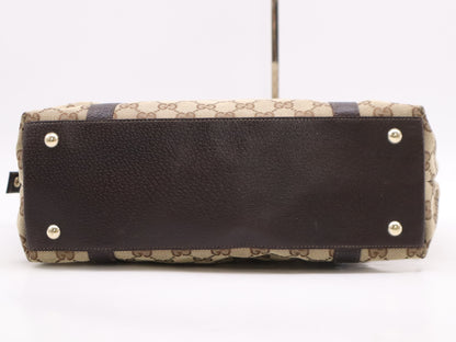 GUCCI 141470 Canvas x Leather GG Canvas Tote Bag Beige Brown Tote Bag