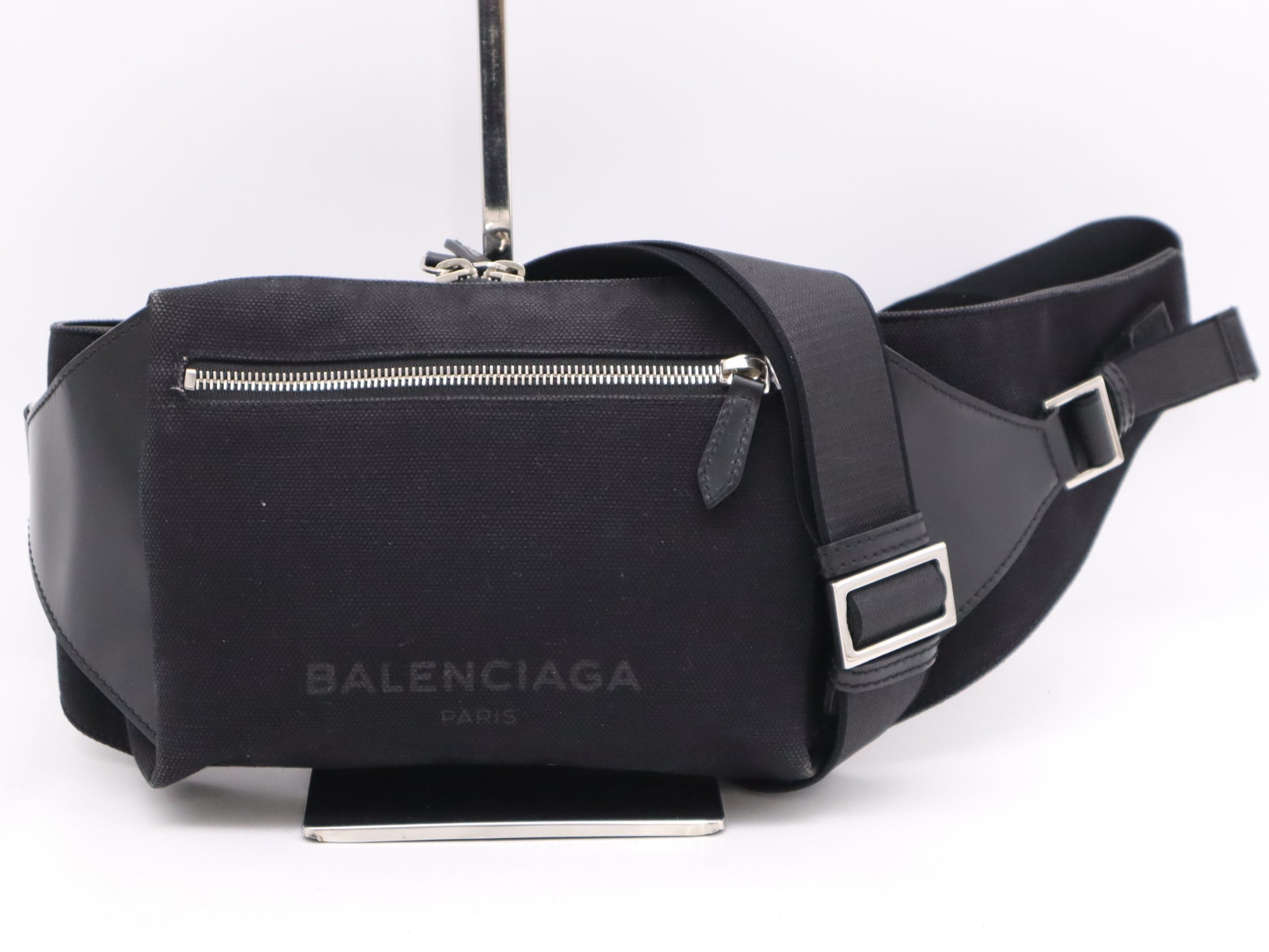 BALENCIAGA 436625 Canvas and Leather Body Bag, Black, Waist Bag