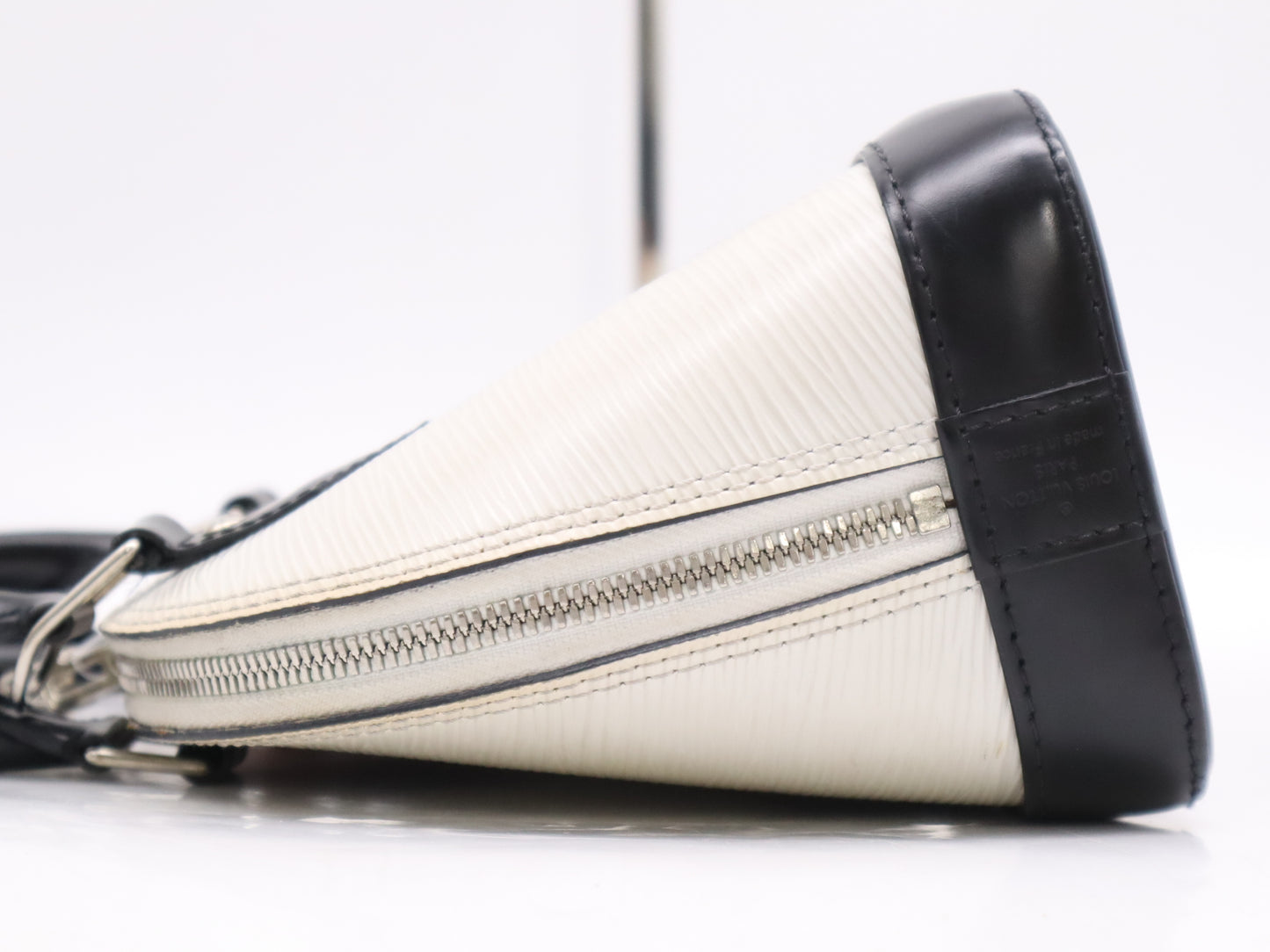 LOUIS VUITTON M51963? Epi Alma BB Stripe Handbag in White, Red, and Pink with Shoulder Strap