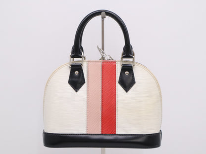 LOUIS VUITTON M51963? Epi Alma BB Stripe Handbag in White, Red, and Pink with Shoulder Strap
