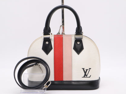 LOUIS VUITTON M51963? Epi Alma BB Stripe Handbag in White, Red, and Pink with Shoulder Strap