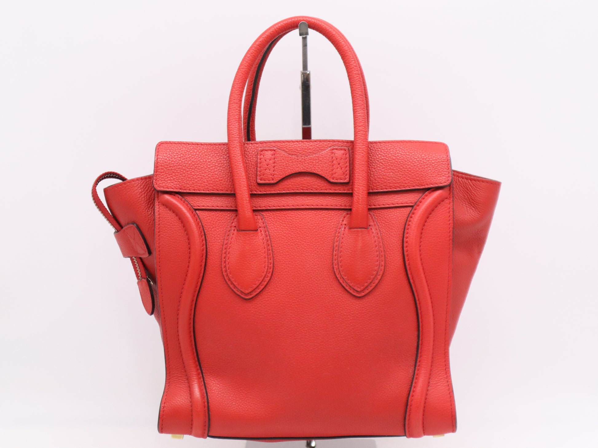 CELINE 1667793 Leather Luggage Micro Shopper Handbag in Red with GD Hardware
