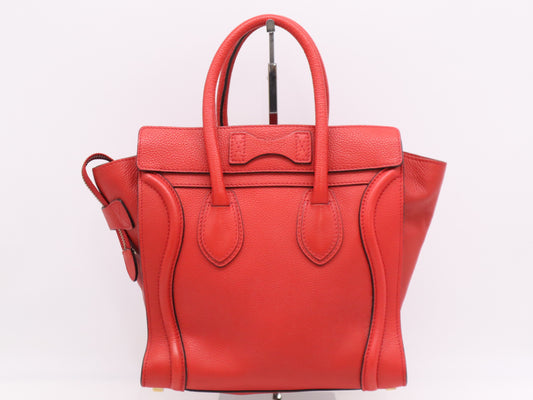 CELINE 1667793 Leather Luggage Micro Shopper Handbag in Red with GD Hardware