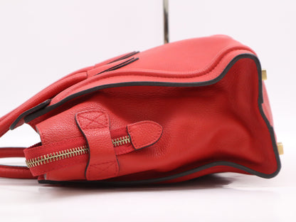 CELINE 1667793 Leather Luggage Micro Shopper Handbag in Red with GD Hardware