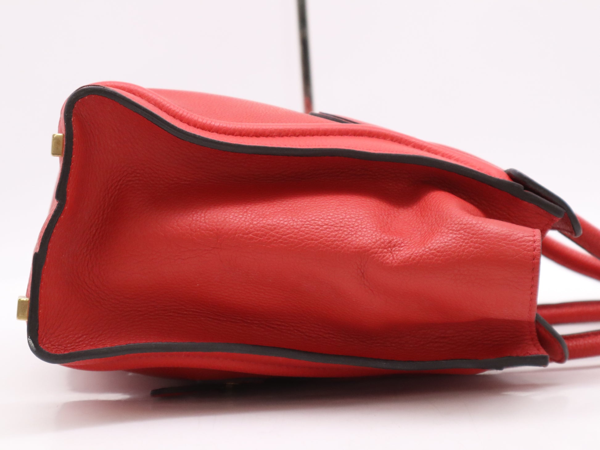 CELINE 1667793 Leather Luggage Micro Shopper Handbag in Red with GD Hardware