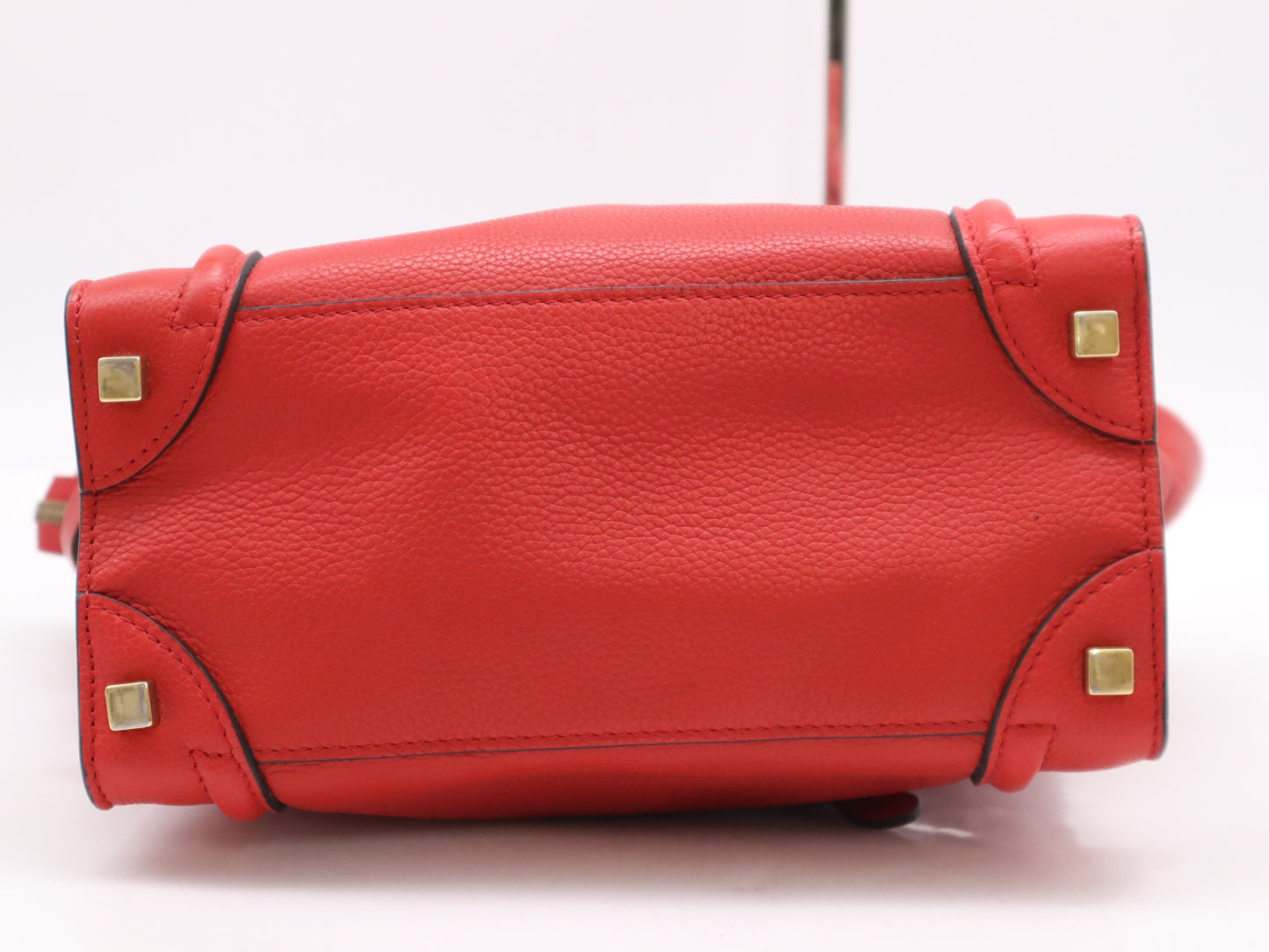 CELINE 1667793 Leather Luggage Micro Shopper Handbag in Red with GD Hardware