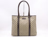 GUCCI 114288 PVC and Leather GG Supreme Tote Bag in Beige and Brown with Silver Hardware