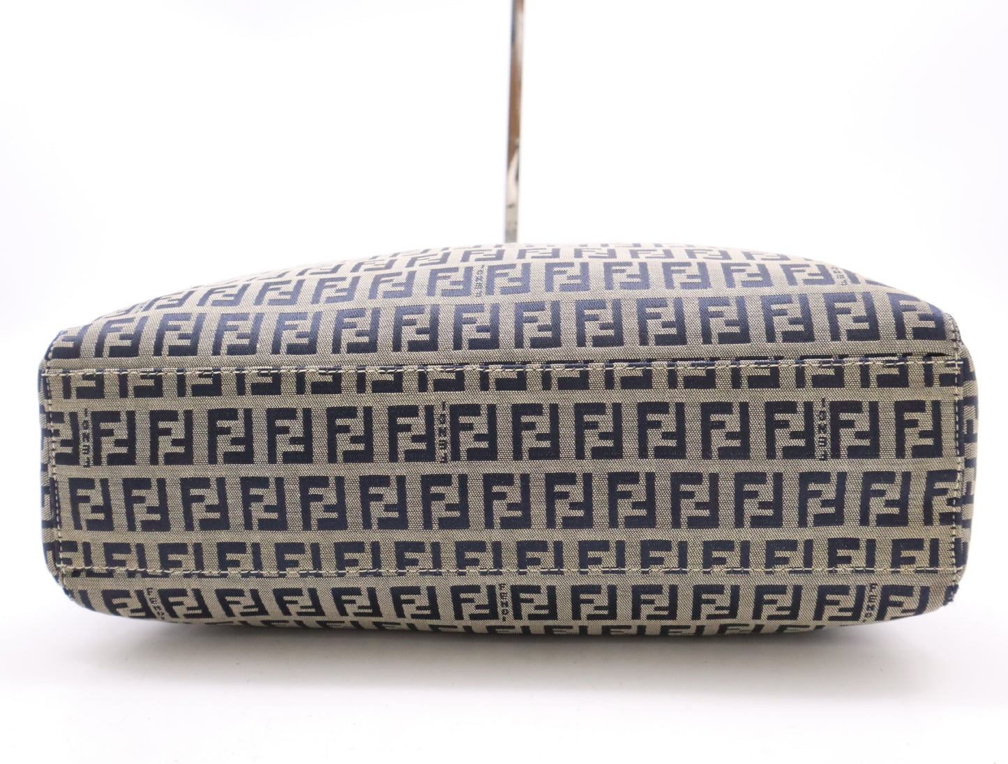 FENDI 8BH1019 Canvas/Leather Zucchino Handbag in Beige, Blue, and White with Silver Hardware