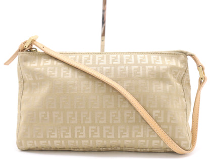 FENDI Canvas/Leather Zucchino Accessory Pouch, Beige, GD Hardware, Handbag