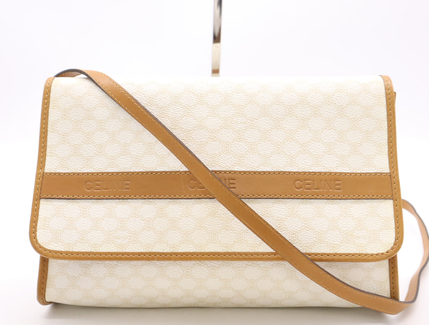 CELINE M07 PVC x Leather Vintage Macadam Shoulder Bag in White and Brown