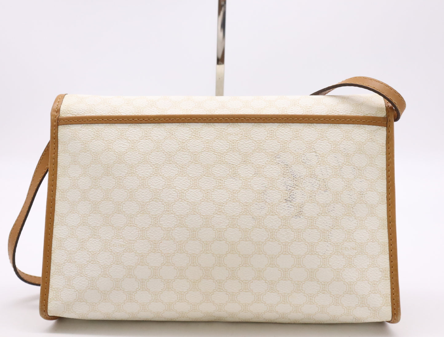 CELINE M07 PVC x Leather Vintage Macadam Shoulder Bag in White and Brown