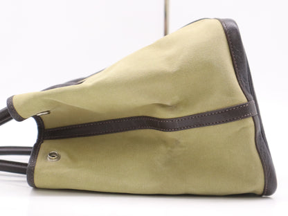 HERMES Canvas x Leather Garden Party PM Tote Bag, Green/Brown, F Stamp, 2002