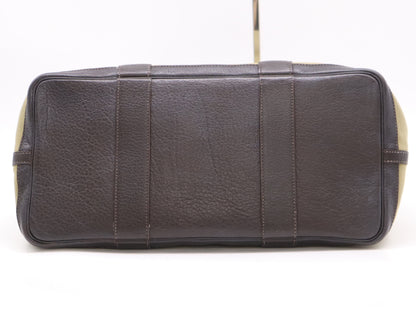 HERMES Canvas x Leather Garden Party PM Tote Bag, Green/Brown, F Stamp, 2002