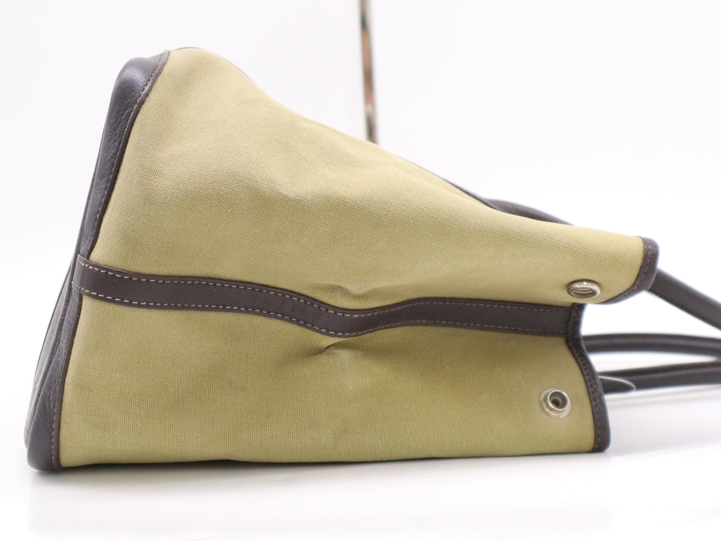 HERMES Canvas x Leather Garden Party PM Tote Bag, Green/Brown, F Stamp, 2002