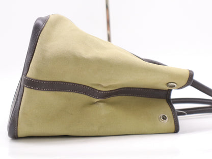 HERMES Canvas x Leather Garden Party PM Tote Bag, Green/Brown, F Stamp, 2002