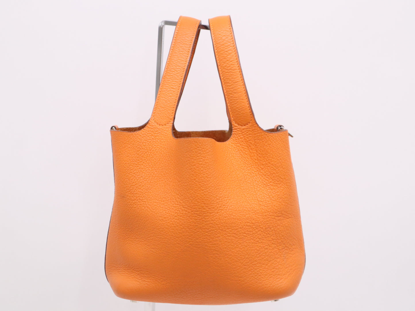 HERMES Leather Picotin PM Handbag, Orange, Silver Hardware, F Stamp, 2002