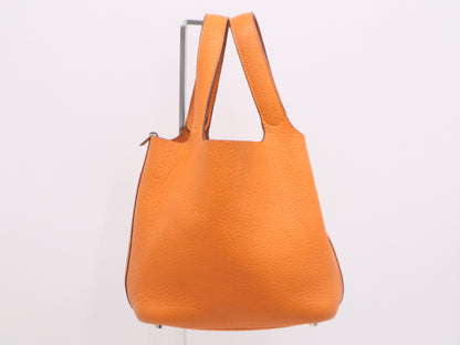 HERMES Leather Picotin PM Handbag, Orange, Silver Hardware, F Stamp, 2002