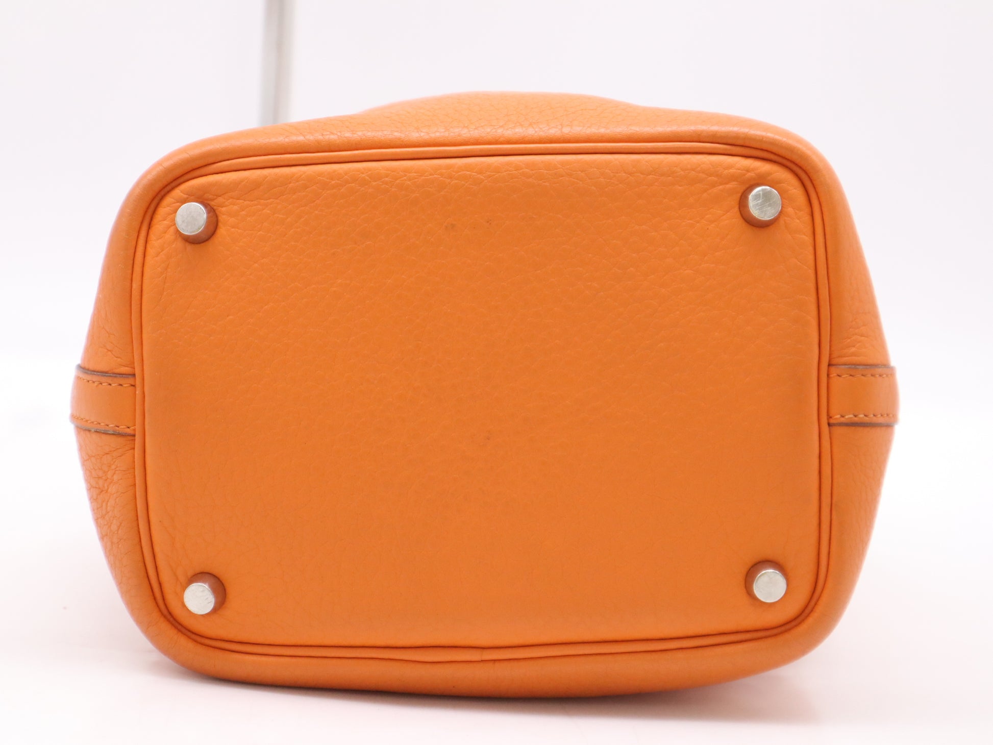 HERMES Leather Picotin PM Handbag, Orange, Silver Hardware, F Stamp, 2002