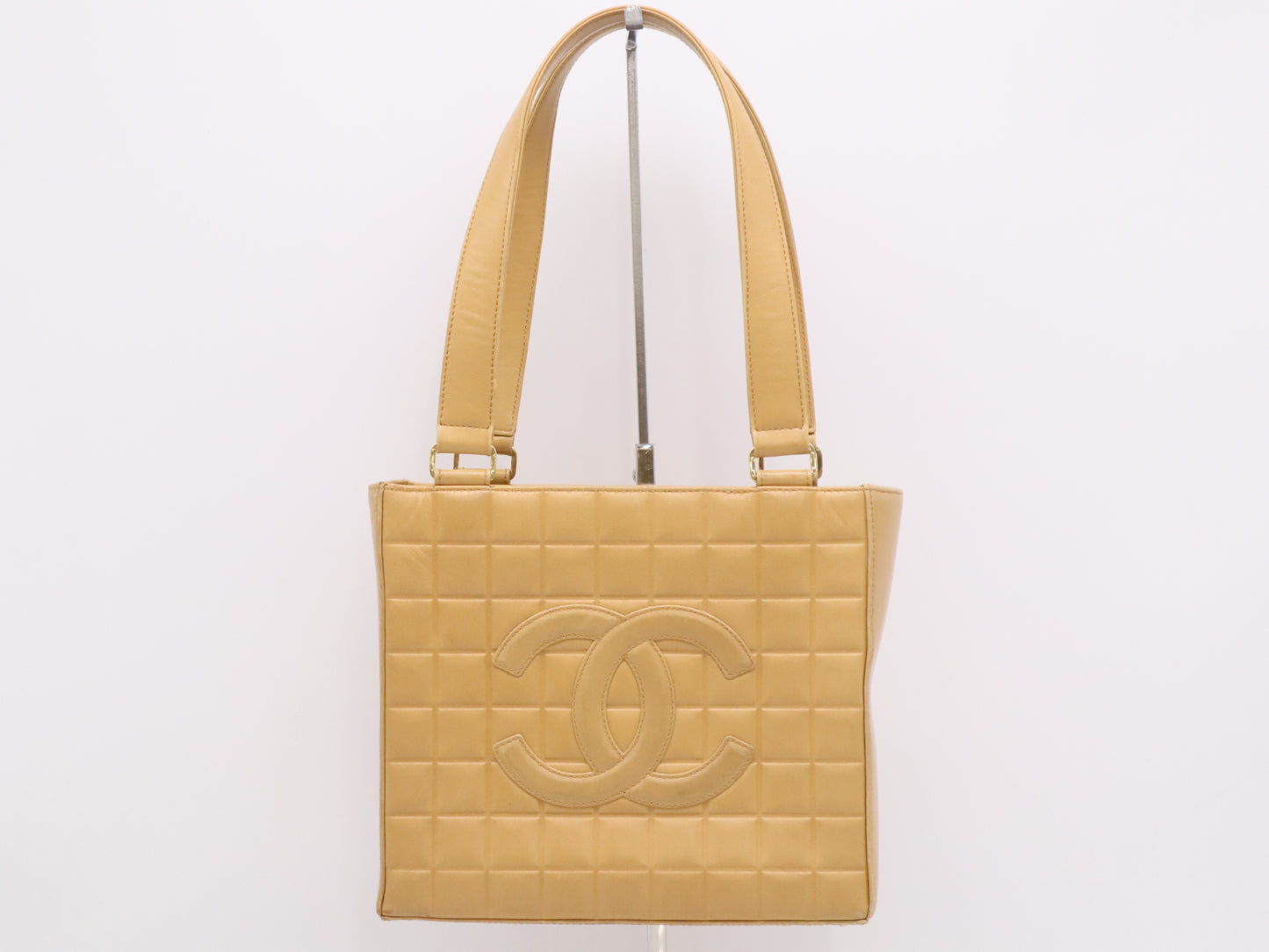 CHANEL A17809 Lambskin Chocolate Bar Shoulder Bag, Beige, GD Hardware, Seal, 7287372 Shoulder Bag
