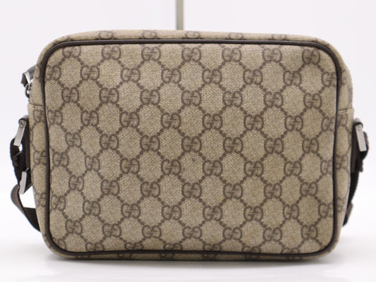 GUCCI 114291 PVC and Leather GG Supreme Shoulder Bag in Beige and Brown with Silver Hardware