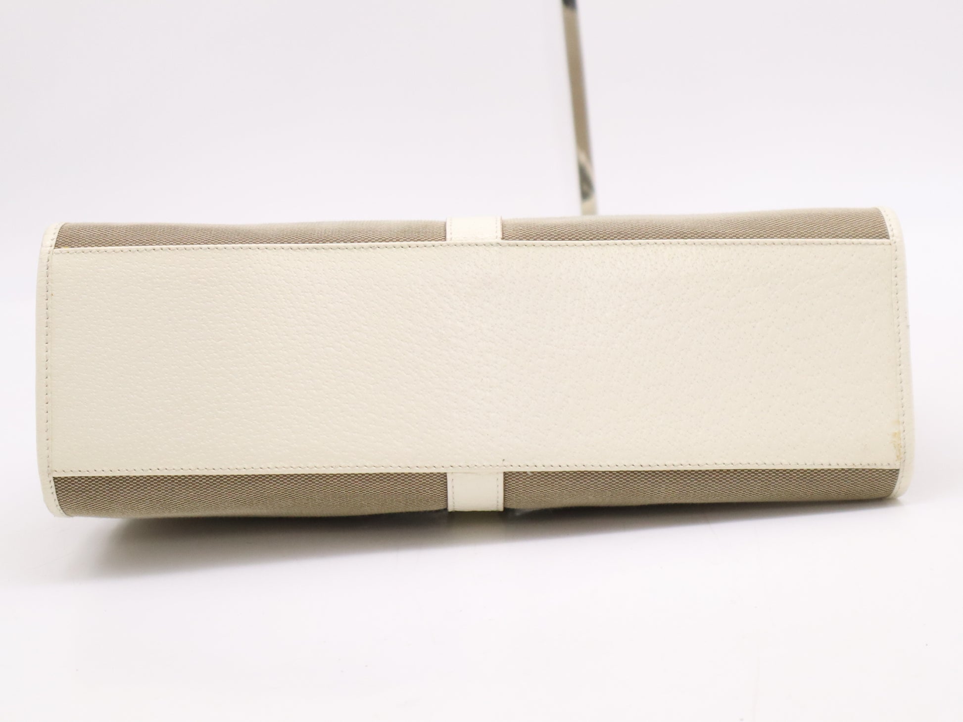 GUCCI 002/1067 Canvas and Leather Jackie Handbag in Brown and White with Silver Hardware