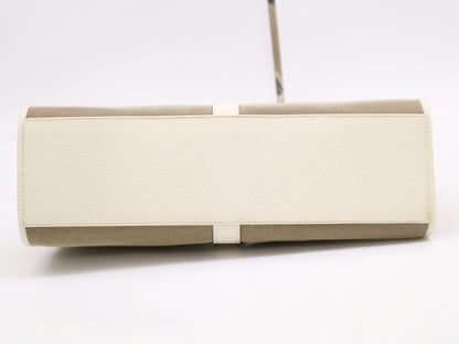 GUCCI 002/1067 Canvas and Leather Jackie Handbag in Brown and White with Silver Hardware