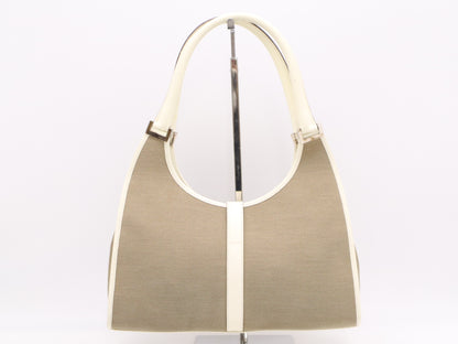 GUCCI 002/1067 Canvas and Leather Jackie Handbag in Brown and White with Silver Hardware