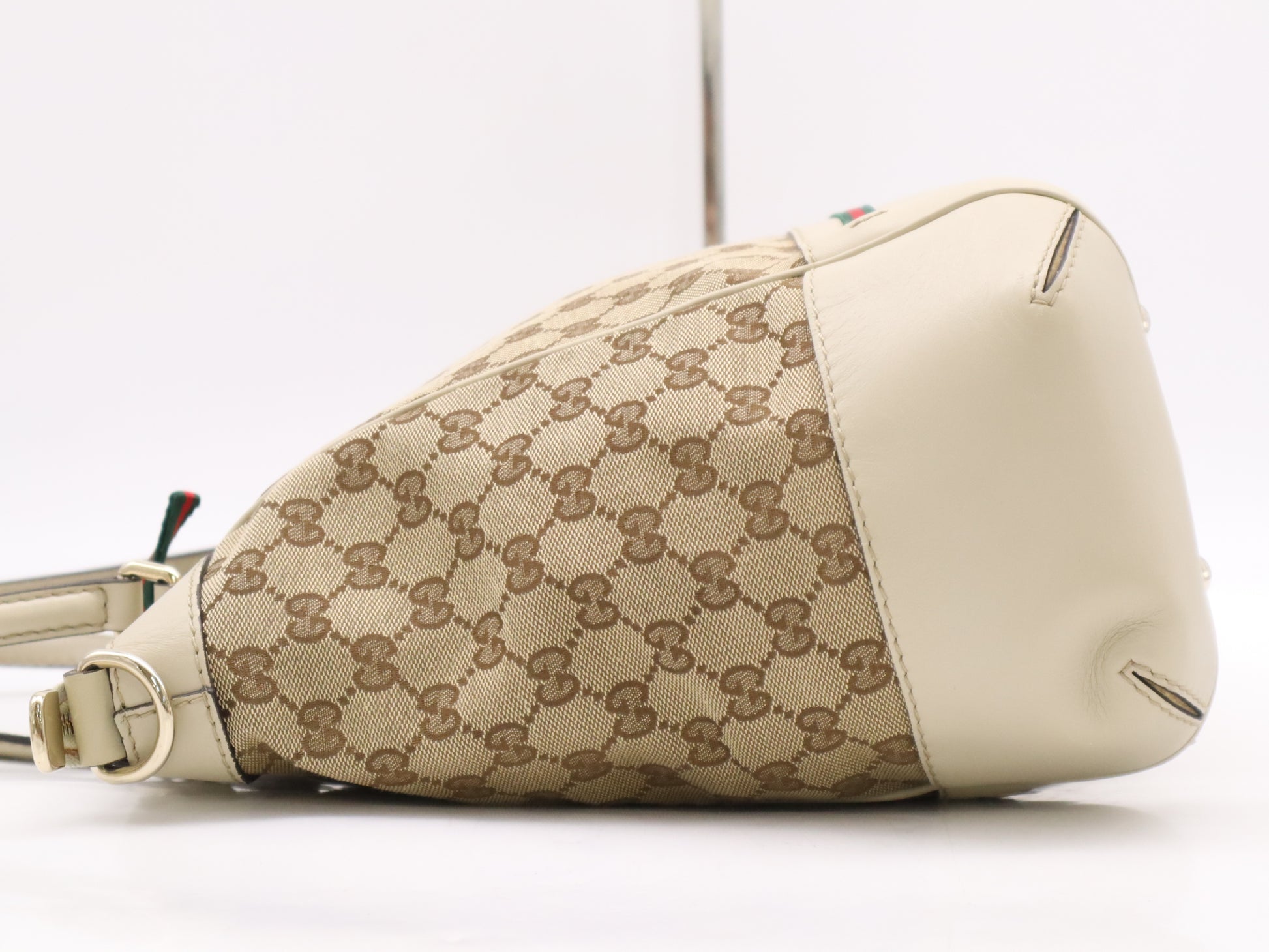 GUCCI 257349? Canvas x Leather GG Canvas Sherry Line 2-Way Tote Bag Beige with Shoulder Strap
